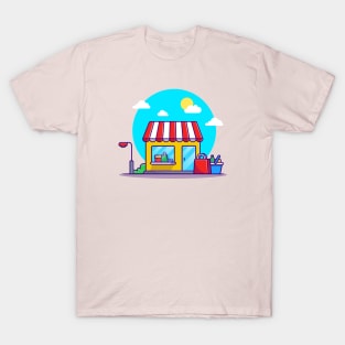 Shop Cart And Shop Building Cartoon T-Shirt